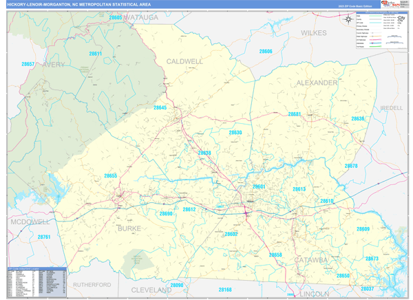 Hickory-Lenoir-Morganton Metro Area Wall Map